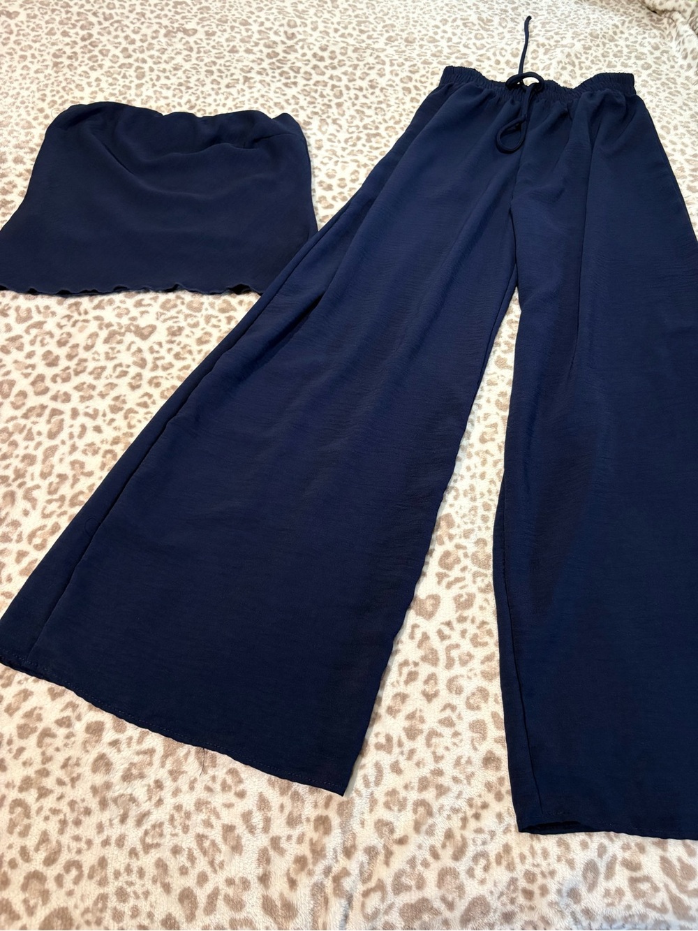 Navy Drawstring Pants And Top Set